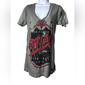 Affliction Gray and Red Graphic Tee